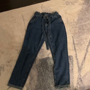 Blue Denim Paperbag Waist Pants